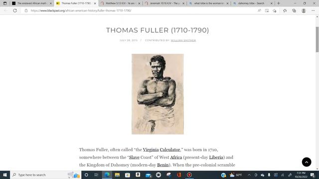 Thomas Fuller (1710-1790) Extraordinary Hebrew Israelite