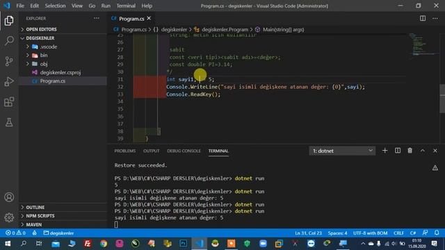 #02 - VSCode İle C# (CSharp) Programlamaya Giriş: Değişkenler ve Sabitler смотреть онлайн