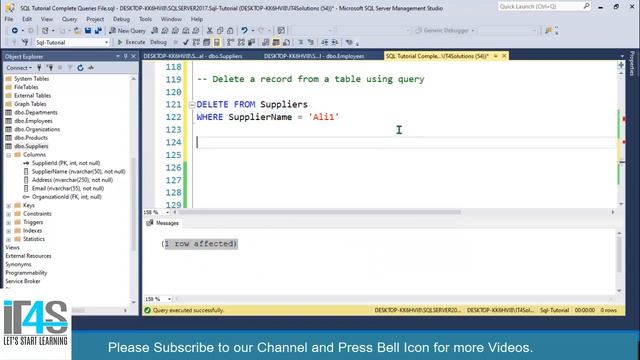 SQL Server Complete Course | 26 - SQL DELETE Statement - Delete Record from a table with example смотреть онлайн
