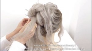 Свадебная прическа на средние и длинные волосы. Высокий пучок.