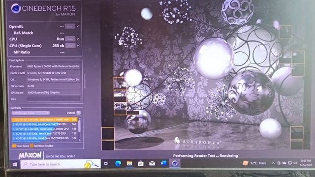 Cinebench r15 AMD Ryzen 5 5600G single and multi core performance with 8 gb 2400 MHz ram смотреть онлайн