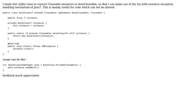Code Review: Closeable to AutoCloseable converter utility for 3rd party java libs смотреть онлайн