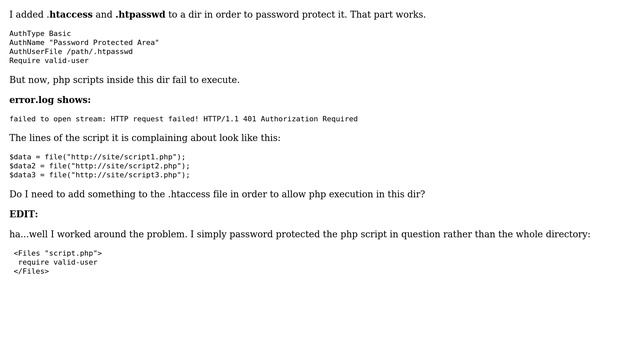 DevOps & SysAdmins: PHP scripts fail after adding .htaccess to password protect a dir смотреть онлайн