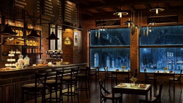Relaxing Ballad Jazz Music On A Cozy Snowy Evening In Coffee Shop Ambience.mp4