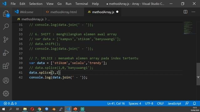 Belajar Method Array Java Script with Visual Studio - 03 - SPLICE & SLICE смотреть онлайн