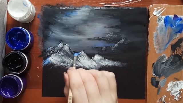 Ночной пейзаж гуашью для начинающих пошагово (eng sub) Night landscape gouache for beginners смотреть онлайн