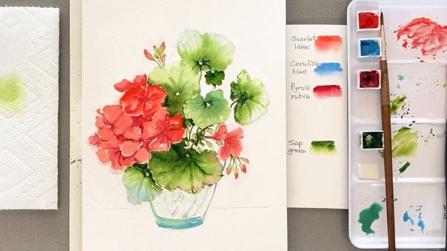 Let’s draw Geranium in watercolor смотреть онлайн