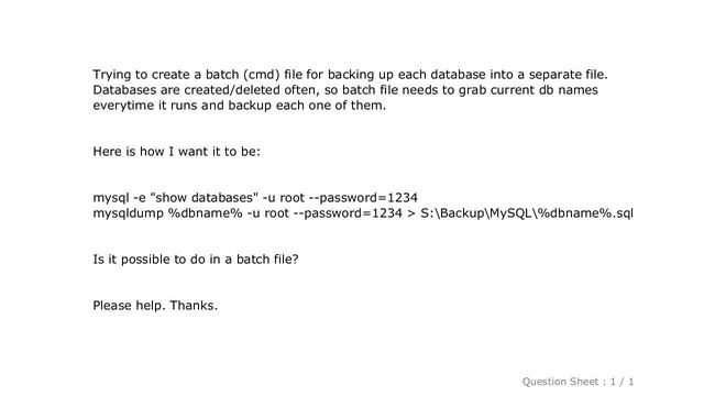 MySQL : Batch-file for mysqldump to backup each database into a separate file смотреть онлайн