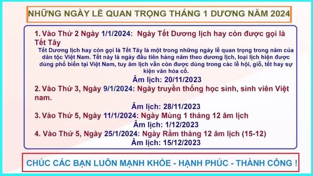 Lịch âm dương tháng 1 năm 2024 - Lịch vạn niên tháng 1/2024, Giáp Thìn смотреть онлайн