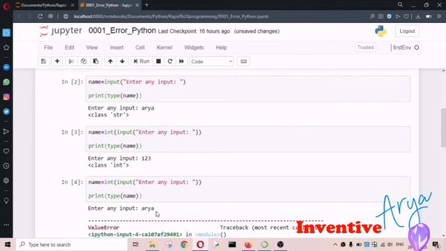 ValueError: invalid literal for int() with base 10: 'arya' | Python Tutorial | Inventivearya | смотреть онлайн