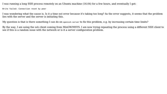 How to fix SSH error "Write failed: Connection reset by peer" on server side? смотреть онлайн