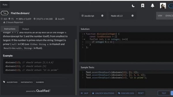 3 - Find The Divisors | 7 kyu codewars | javascript
