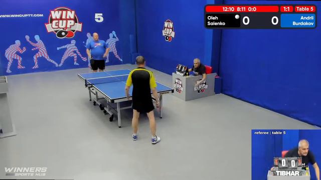 18:30 Саенко Олег 3-2 Бурдаков Андрей стол 5  ЮГ-4  12.06.22
