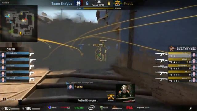 EnVyUs vs Fnatic - 1/3 Mirage. Мажор DreamHack Open Cluj Napoca 2015. Playoff 1/4 Стадия. CS:GO смотреть онлайн