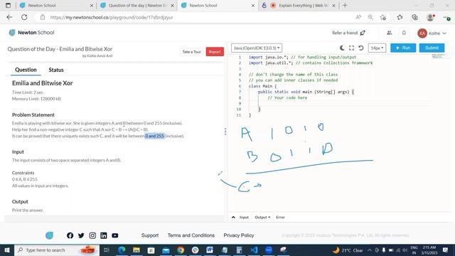 Emilia and Bitwise XOR - Question of the Day | Newton School - 14/03/2023 смотреть онлайн