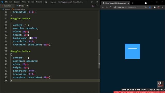 Menu Toggle Icon using CSS & Vanilla Javascript | Hamburger Toggle Menu смотреть онлайн