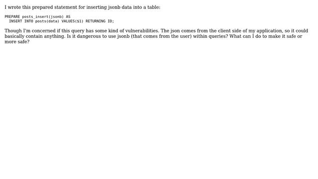 Databases: How to safely insert a jsonb into a table? смотреть онлайн
