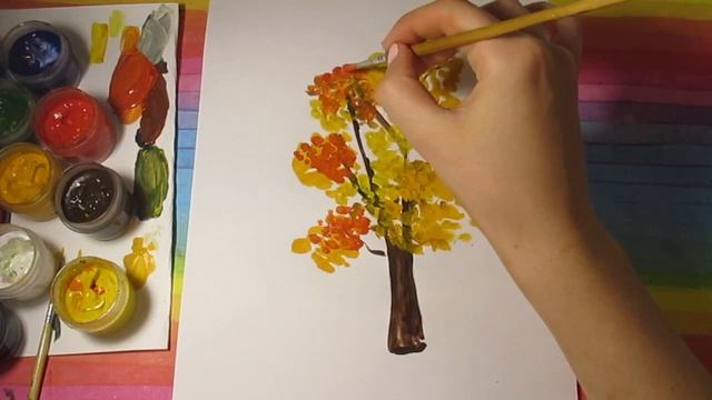 Как нарисовать дерево ОСЕННИЙ КЛЁН / Урок рисования гуашью смотреть онлайн