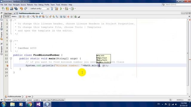 Find minimum of two numbers using Math in Java Netbeans смотреть онлайн