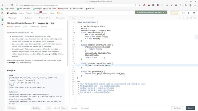 LeetCode 380 | Insert Delete GetRandom O(1) | HashMap | Random | Java смотреть онлайн