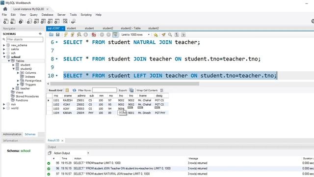 SQL | Joins - equi-join, natural join, LEFT JOIN, RIGTH JOIN using MySQL Workbench смотреть онлайн