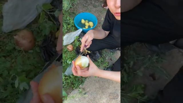 Плов с картофелем на костре в казане