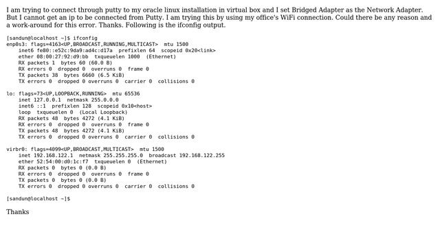 No ip address in oracle linux in virtual box with bridged adapter over WiFi смотреть онлайн