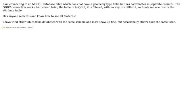 GIS: QGIS ODBC connection to mssqlserver returns only filtered data смотреть онлайн