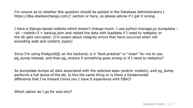 Django : Django's "dumpdata" or Postgres' "pg_dump"? смотреть онлайн