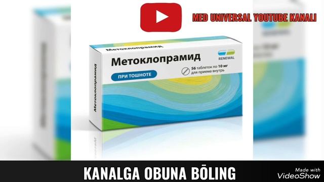 METOKLOPRAMID TABLETKASI HAQIDA MA'LUMOT.  KO'NGIL AYNISHI VA QUSISHDA QO'LLANILADIGAN METOKLOPRAMI