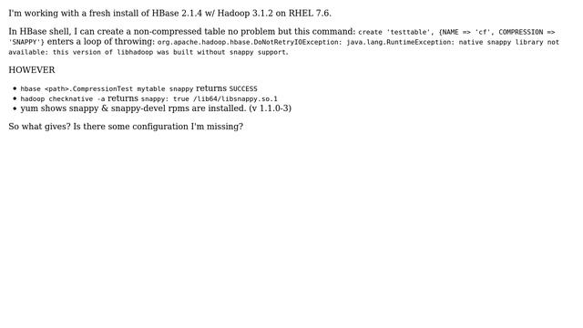 HBase & Snappy: CompressionTest Succeeds but Table Create Fails смотреть онлайн