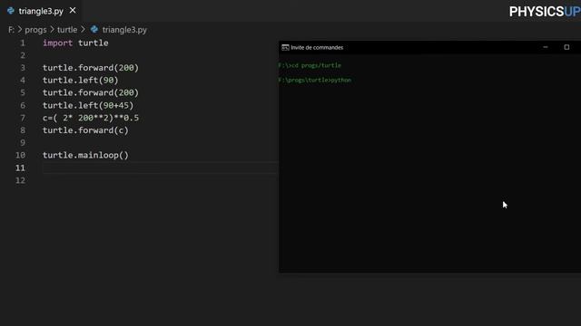 draw triangle using turtle on python - four basics commands Forward Back Right and Left смотреть онлайн