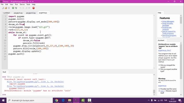 Python" AttributeError: module 'pygame' has no attribute 'init' " Hatası Türkçe Çözüm смотреть онлайн
