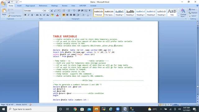SQL while loops and table variable(class 16b) смотреть онлайн