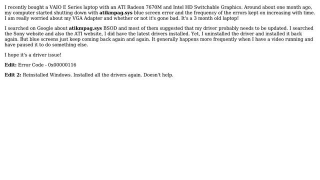 How to solve ATI Radeon 7670M/ Intel HD Switchable Graphics recurring BSOD error? смотреть онлайн