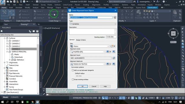 Medição - Criação do alinhamento e seções transversais AutoCAD Civil 3D 2020 смотреть онлайн