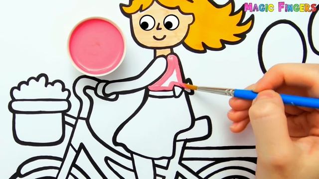 Girl Riding a Bike Drawing, Painting, Coloring for Kids & Toddlers | How to Draw, Paint #235 смотреть онлайн