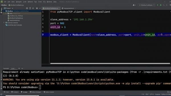 Modbus TCP Master (Client) Implementation in Python - Read Data From Modbus Slave in Python