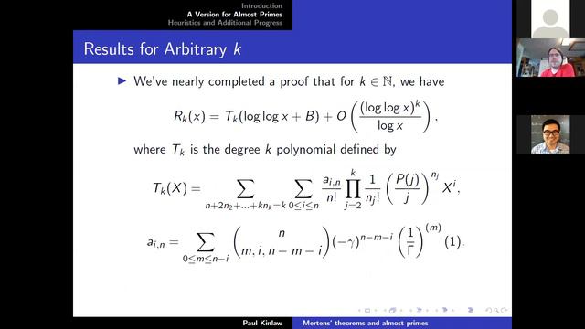 Paul Kinlaw - Progress towards a generalization of Merten's theorems for almost primes смотреть онлайн