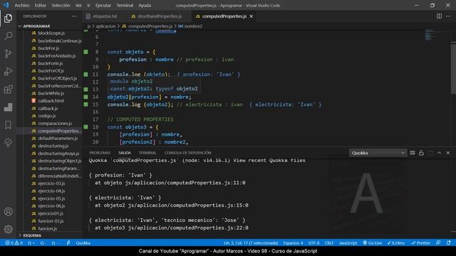 Aprogramar con JavaScript - 98 Computed properties en JS 2021 смотреть онлайн