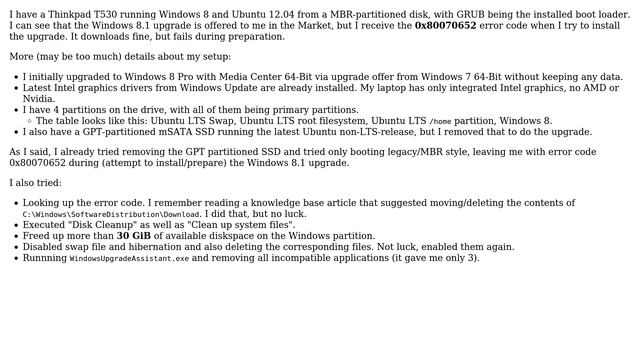 Windows 8.1 Upgrade fails with error code 0x80070652 смотреть онлайн