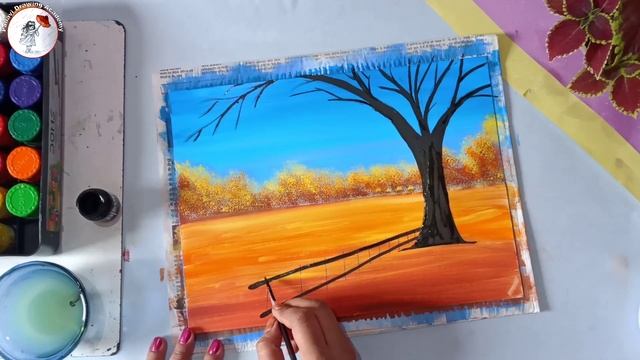 Easy and beautiful landscape painting with red tree || Pallavi Drawing Academy || смотреть онлайн