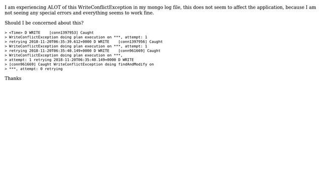 Databases: Mongo WriteConflictException in log file смотреть онлайн