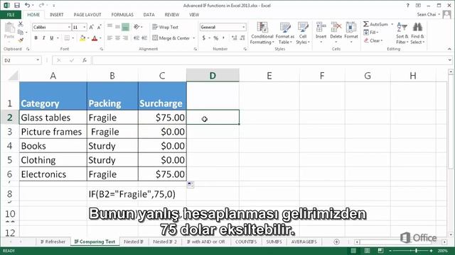 MS Office Excel 2013 - Beginner: Başlangıç Seviyesi- EĞER İşlevleri Part 13 смотреть онлайн