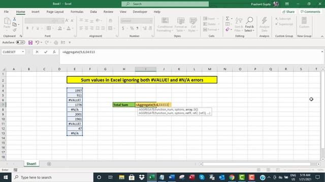 Sum values in Excel ignoring both #VALUE! and #N/A errors смотреть онлайн