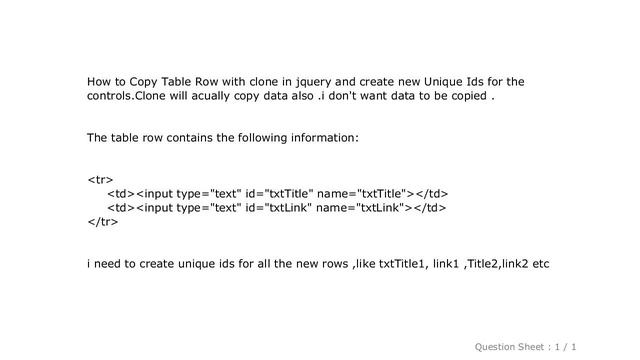 jQuery : How to Copy Table Row with clone in jquery and create new Unique Ids for the controls смотреть онлайн
