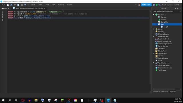 How to make a Click detector give Badge [Roblox tutorial] смотреть онлайн