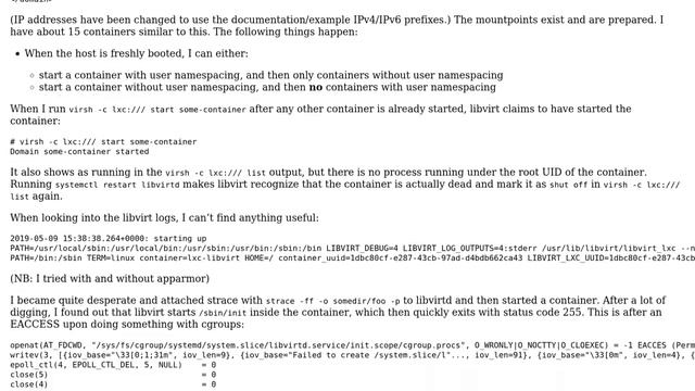 libvirt-lxc container on Debian buster with user namespacing not always startable смотреть онлайн