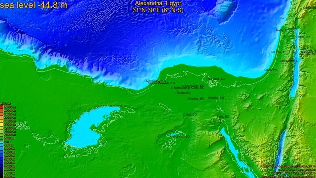 Alexandria, Egypt, (z+c) sea level rise -135 - 65 m смотреть онлайн