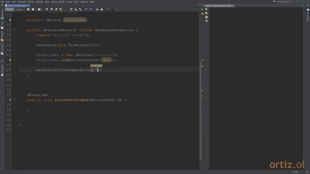 Java - Ejercicio 219: Usar la Interfaz ActionListener para Reaccionar al Evento de JButton смотреть онлайн